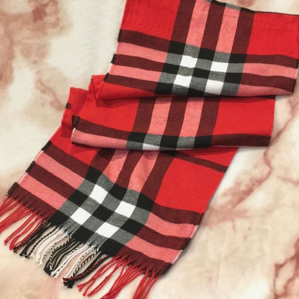 Soft Red Plaid Tartan Scarf Warm Winter Shawl Wrap Unisex Fashion Accessory
